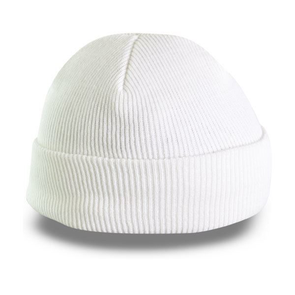 white knitted beanie hat