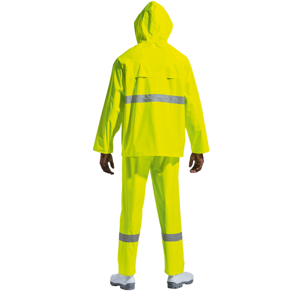 rain gear with reflective stripes